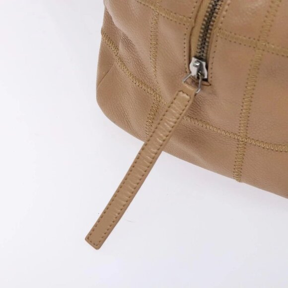 CHANEL Choco Bar Hand Bag Grained Calf Skin Beige Silver CC Auth 133063 - Picture 11 of 16